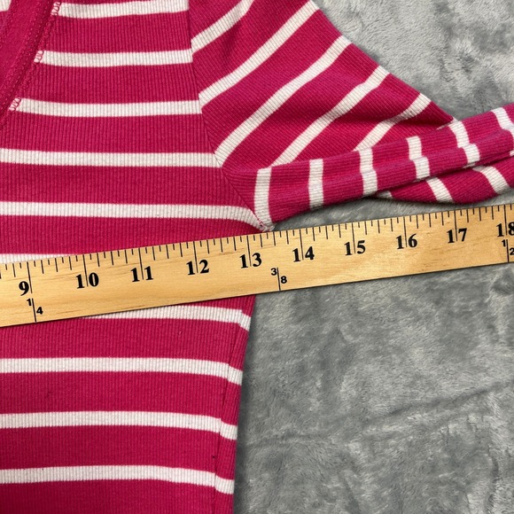 Aeropostale Striped V-Neck Long Sleeve Women S Pink White Ribbed Stretch - Picture 7 of 10